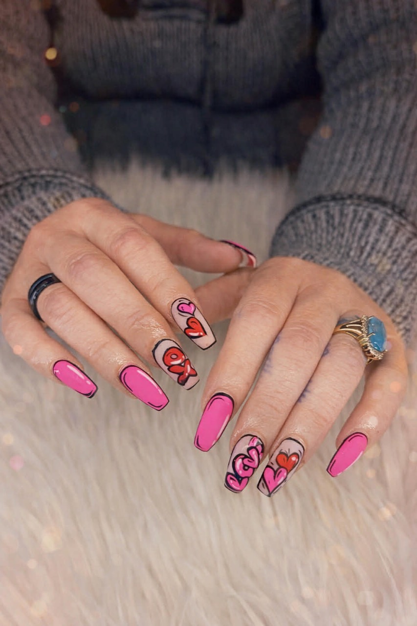 Pink heart nail art